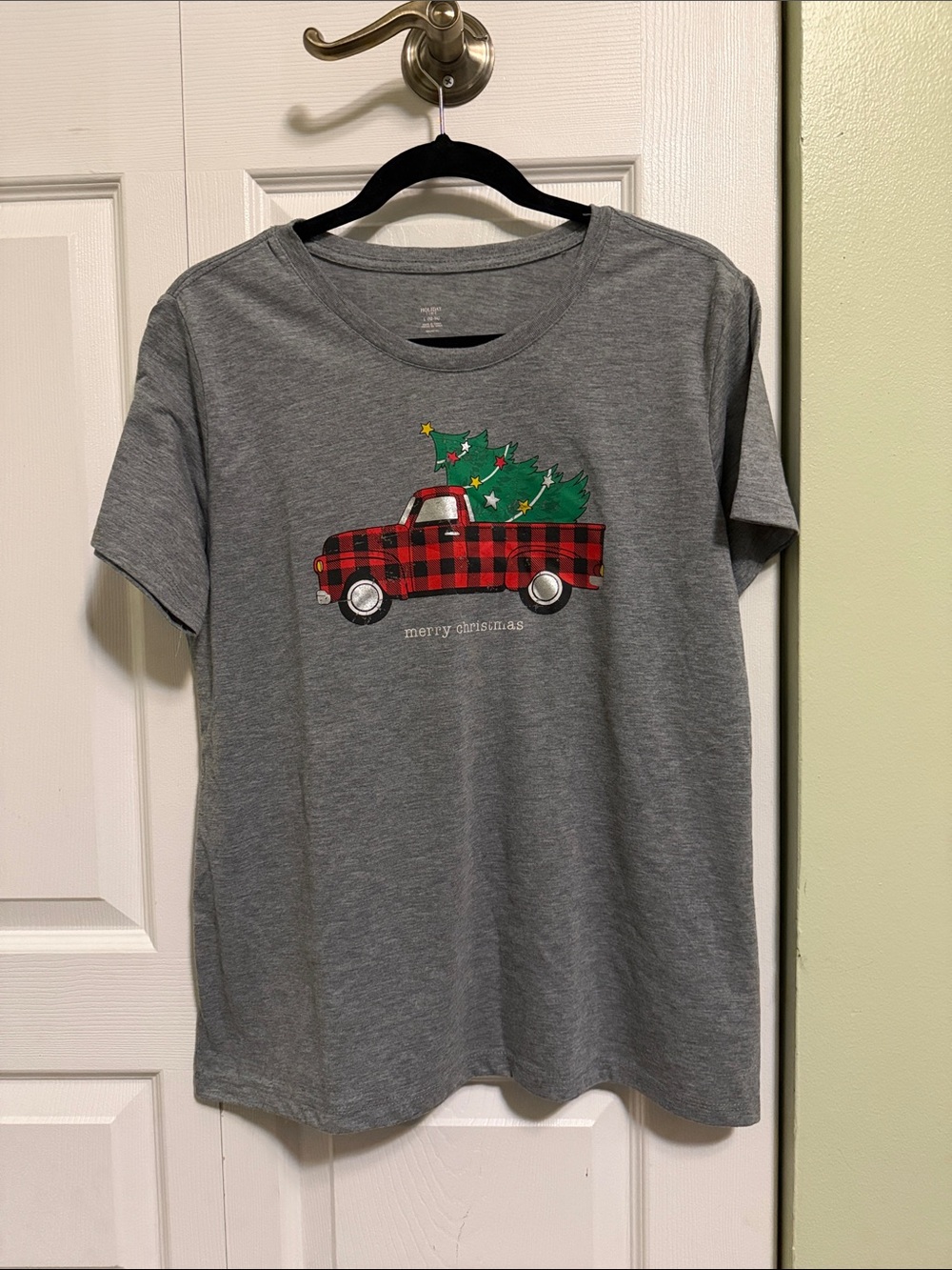 Holiday Time Gray Tee with Festive Tree Graphic